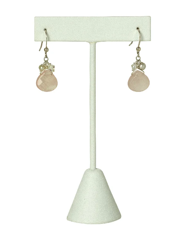 pearl ladies earrings-Rose Quartz Teardrop Charm Earrings