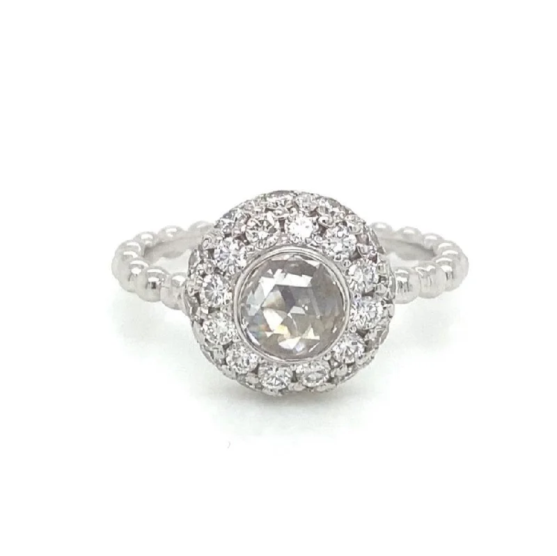 gemstone-accented ladies engagement rings-Rose Cut Diamond Domed Engagement Ring