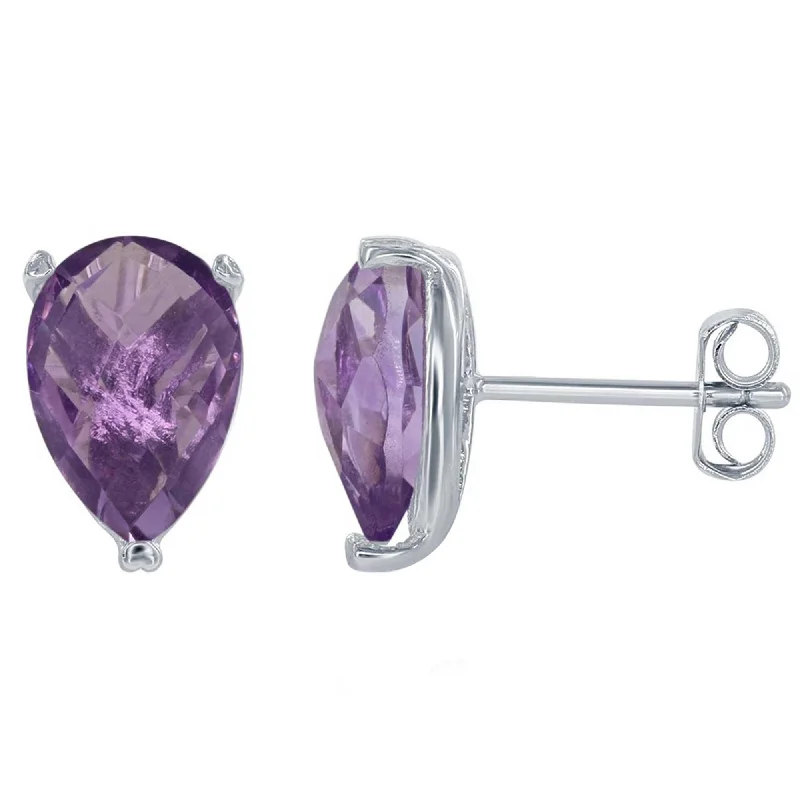 infinity loop ladies earrings-Classic Women's Earrings - Sterling Silver Teardrop Amethyst Gemstone | D-5658