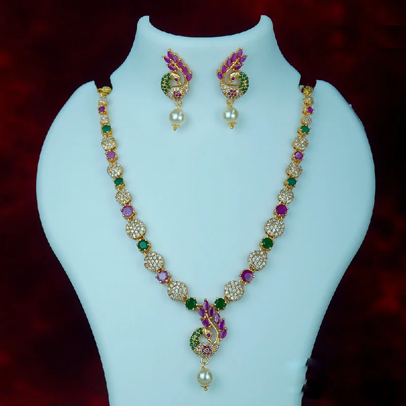 three-layer chain ladies necklace-Diksha Collection Gold Plated Austrian Stone Necklace Set