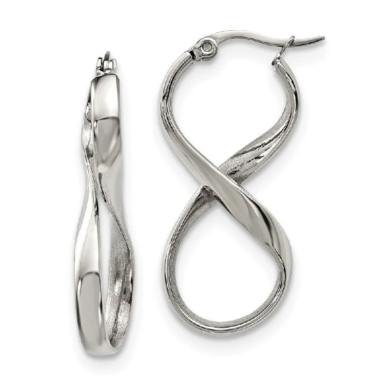 vintage ladies earrings-Stainless Steel Polished Infinity Symbol Twist Hoop Earrings