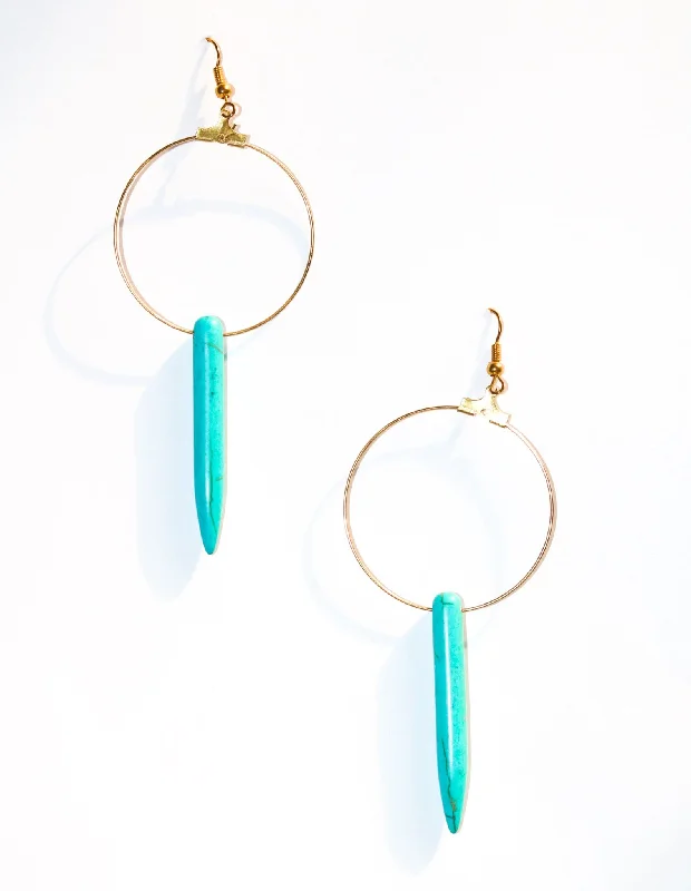 freshwater pearl ladies earrings-Turquoise Dangle Hoop Earrings