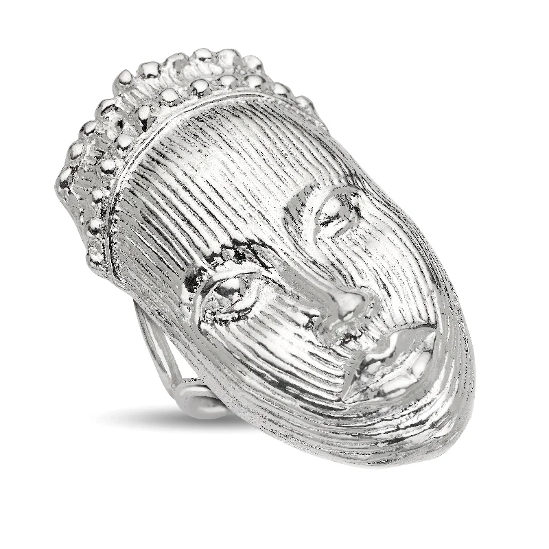 engraved initial ladies ring-Carved African Mask Ring .925 Sterling Silver