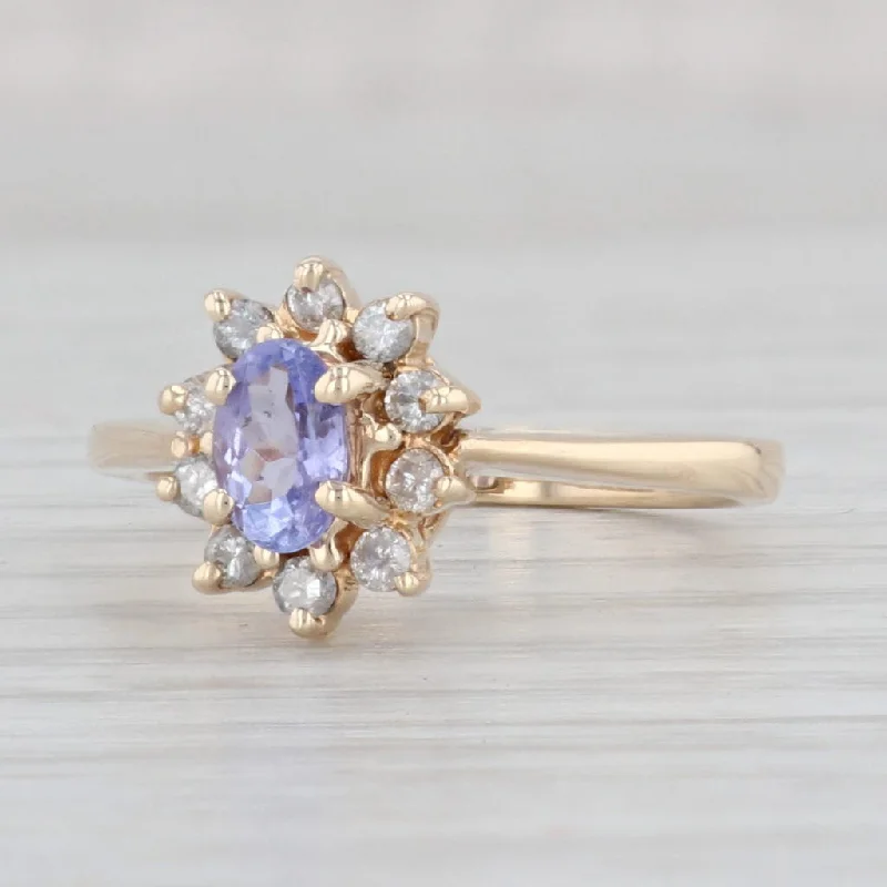 modern twisted band ladies engagement rings-0.68ctw Tanzanite Diamond Halo Ring 10k Yellow Gold Size 6.75 Engagement