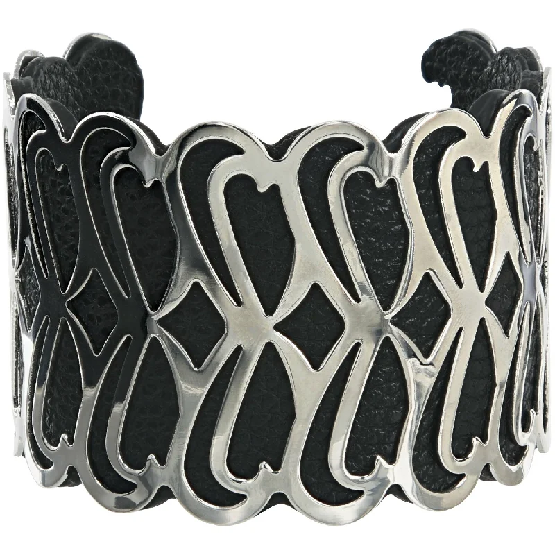 teardrop ladies bracelets & bangles-Silver & Black 2" Infinity Cuff Bracelet