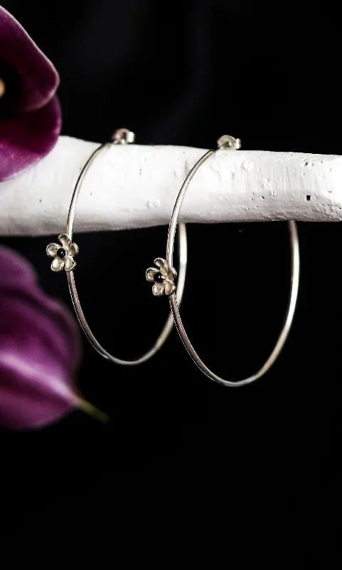 fine gold ladies earrings-LEWIE FLOWER HOOP EARRINGS