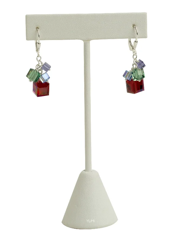 casual chic ladies earrings-Holiday Swarovski Crystal Cube Earrings