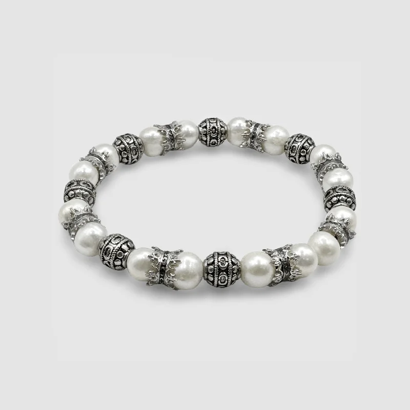 marquise cut ladies bracelets & bangles-Crown Jewels Pearl Bracelet (Silver)