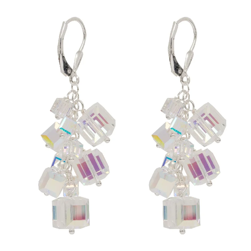 designer luxury ladies earrings-Silver Abstract Cubes Charm Earrings