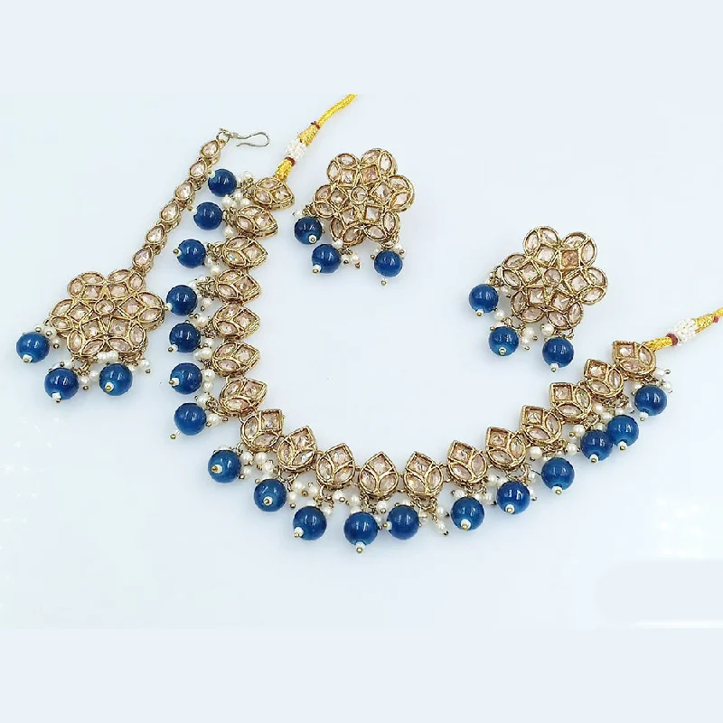 cluster gemstone ladies necklace-Rani Sati Jewels Gold Plated Crystal Stone Necklace Set