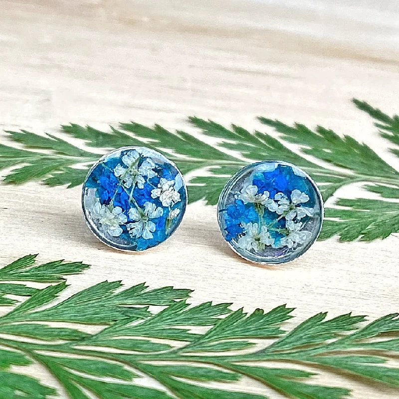 butterfly design ladies earrings-Blue Botanical Garden Stud Earrings - BG62