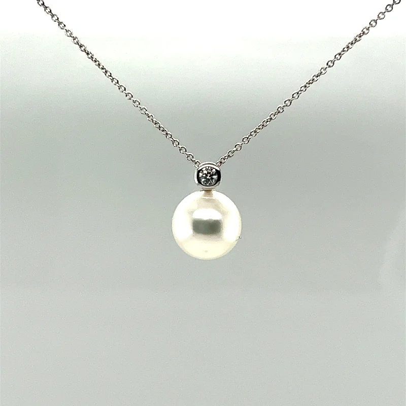 delicate pearl ladies necklace-White South Sea Pearl and Diamond Modern Solitaire Necklace