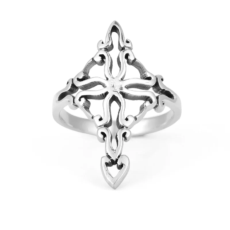 gothic style ladies ring-Sterling Silver Fancy Cross Ring / SSR0104