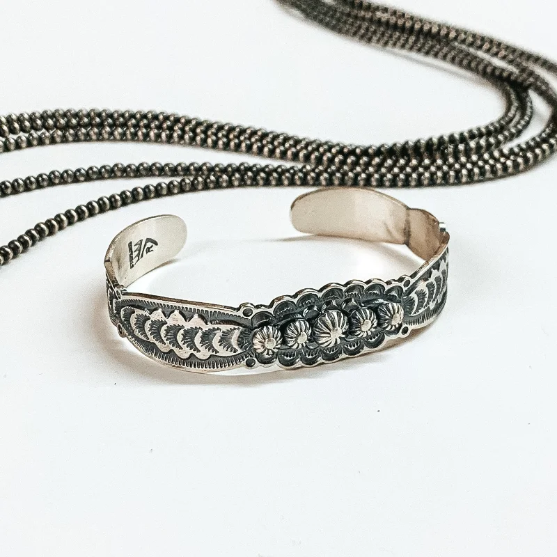 ruby ladies bracelets & bangles-Benny Ramone | Navajo Handmade Sterling Silver Tooled Detailing Cuff Bracelet