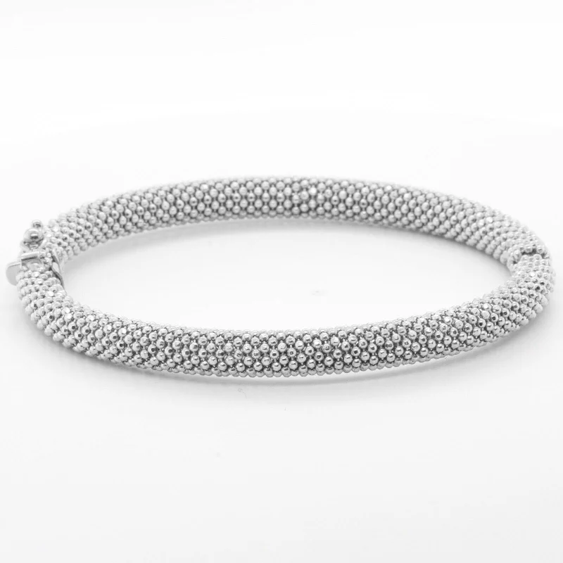 gothic-style ladies bracelets & bangles-14k White Gold Beaded Mesh Hinged Bangle Bracelet 6.75" 20.4g ITALY