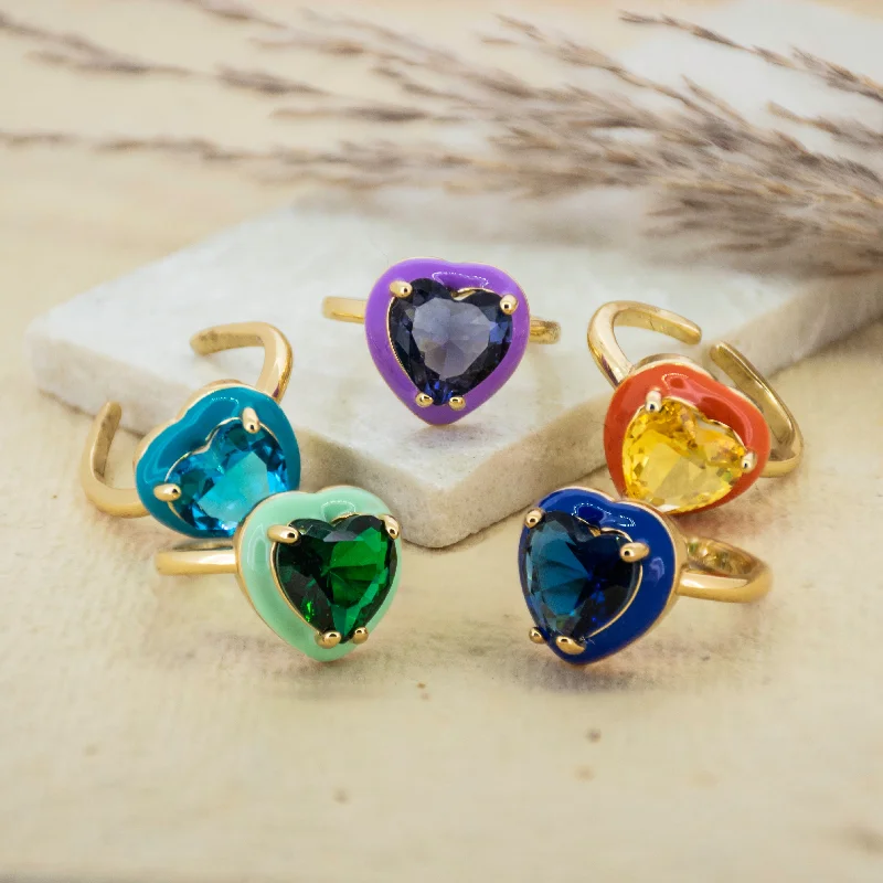 delicate thin band ladies ring-Crystal Heart Ring