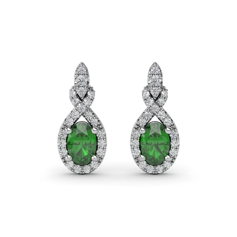 everyday wear ladies earrings-Love Knot Emerald and Diamond Earrings ER1884E