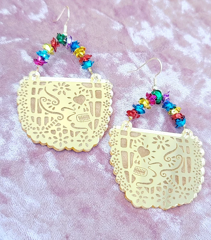 adjustable ladies earrings-Papel Picado Gold Floral Hoop Earrings