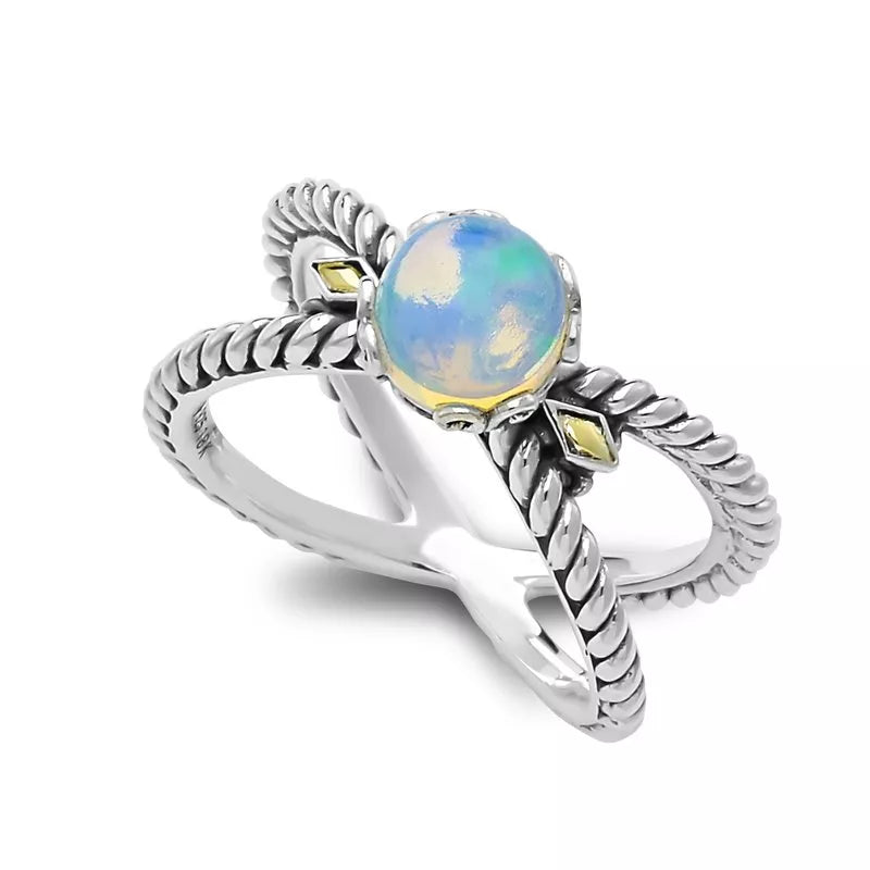 engraved ladies ring-Glow "X" Ring- Opal