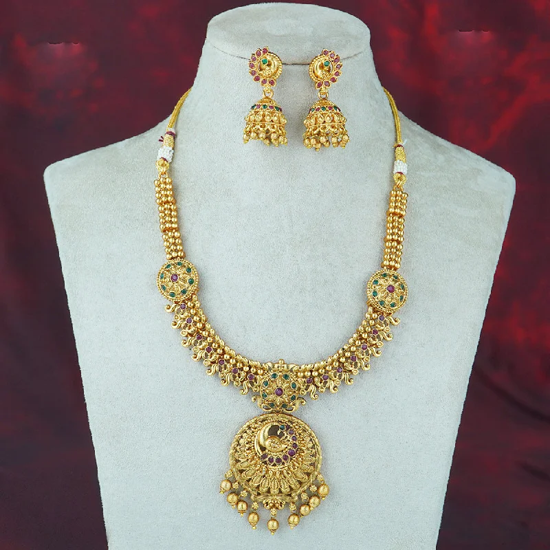 modern chain link ladies necklace-Diksha Collection Gold Plated Pota Stone Necklace Set