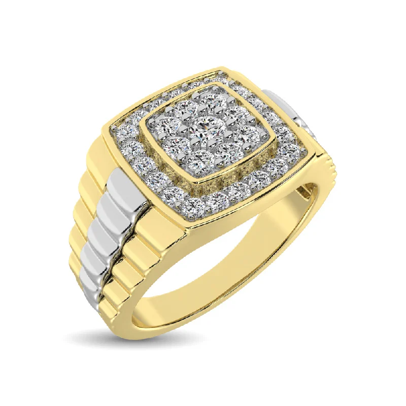 tribal engraved ladies ring-10K Yellow Gold with Accent of 10K White Gold 3/4 Ct.Tw. Diamond Mens Fashion Ring