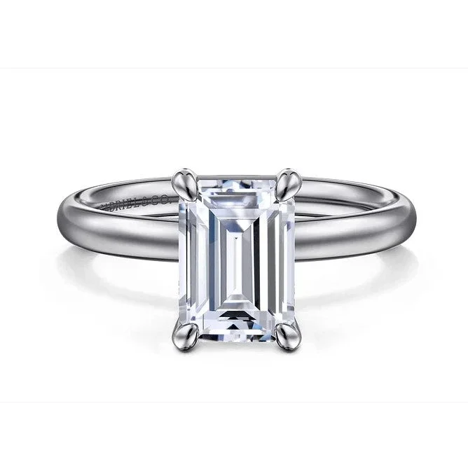 baguette-cut ladies engagement rings-Gabriel "Unite" 14K White Gold Solitaire Engagement Ring