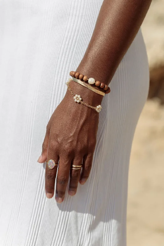 butterfly design ladies bracelets & bangles-Stretchy White Pearl Sandalwood Bracelet - Kamaha'o