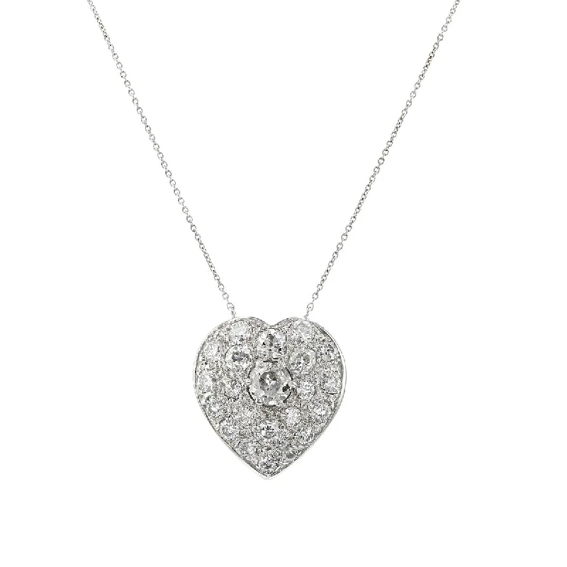 heart pendant ladies necklace-Platinum Old European Cut Diamond Heart Pendant Necklace