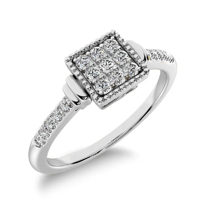 unique design ladies ring-10K White Gold 1/6 Ct.Tw. Diamond Square Shape Ring