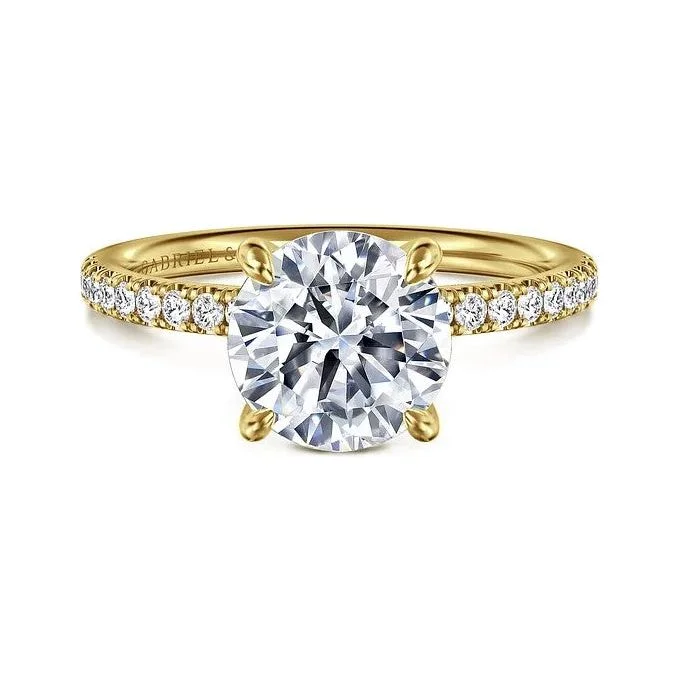 double halo ladies engagement rings-Gabriel "Twain" 14K Yellow Gold Round Pave Diamond Engagement Ring