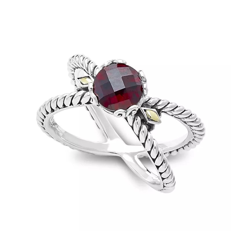 birthstone ladies ring-Glow "X" Ring- Garnet