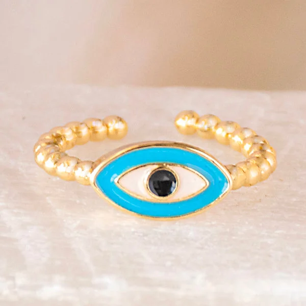 pearl ladies ring-Pastel Evil Eye Ring