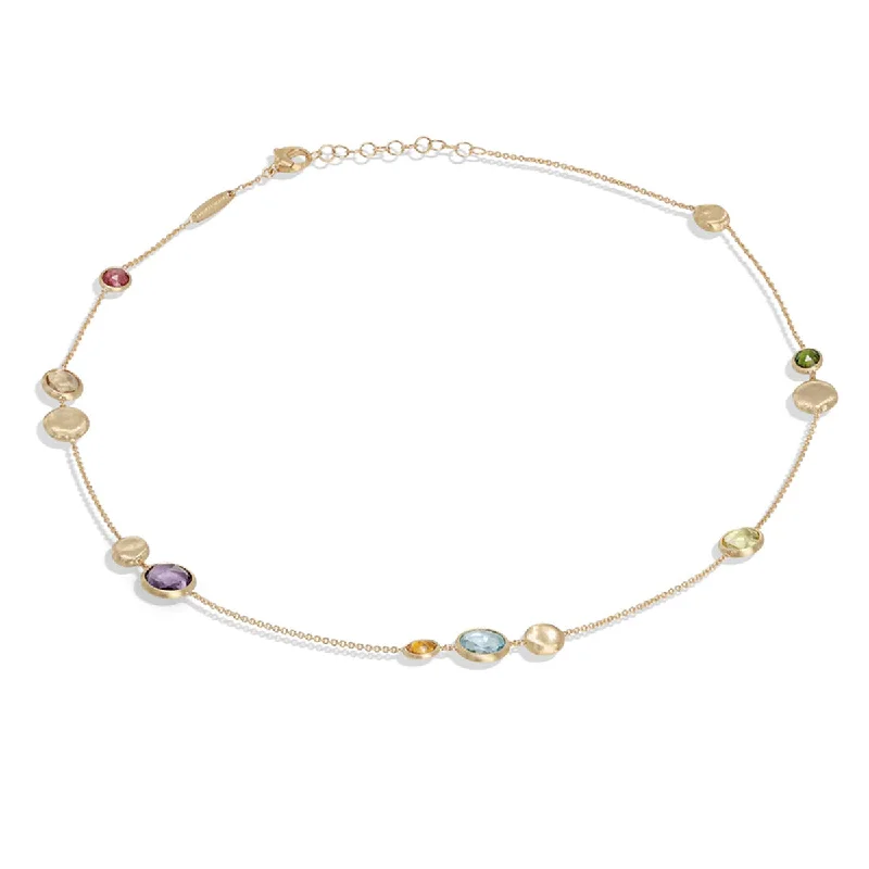 white gold ladies necklace-Jaipur Color Collection 18K Yellow Gold Mixed Gemstone Necklace