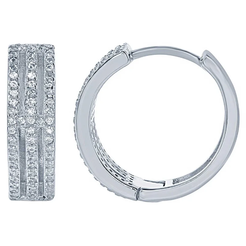 diamond heart ladies earrings-Classic Women's Earrings - Sterling Silver Open Triple Row CZ Hoop | D-6056