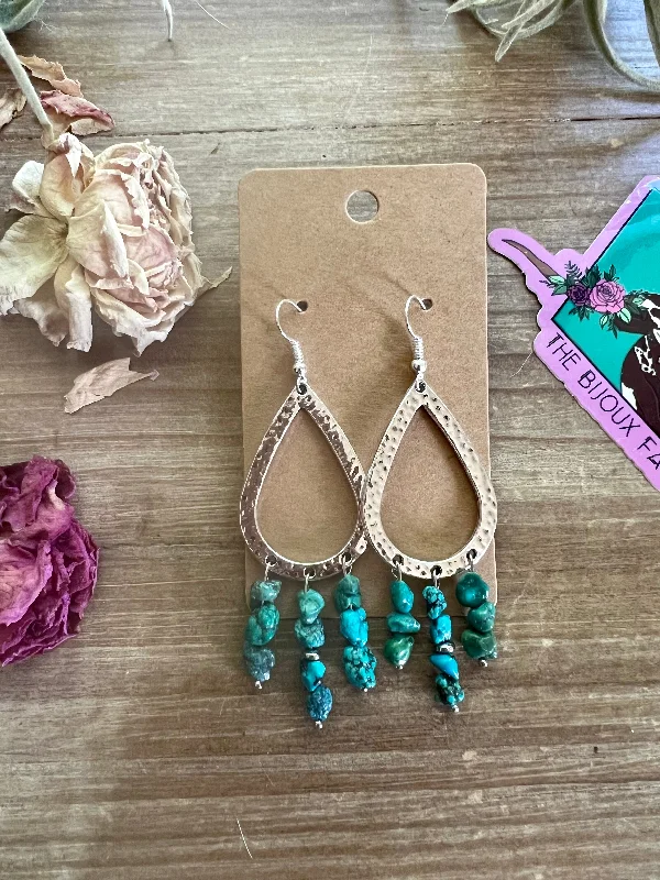 statement ladies earrings-teardrop earrings real turquoise nuggets