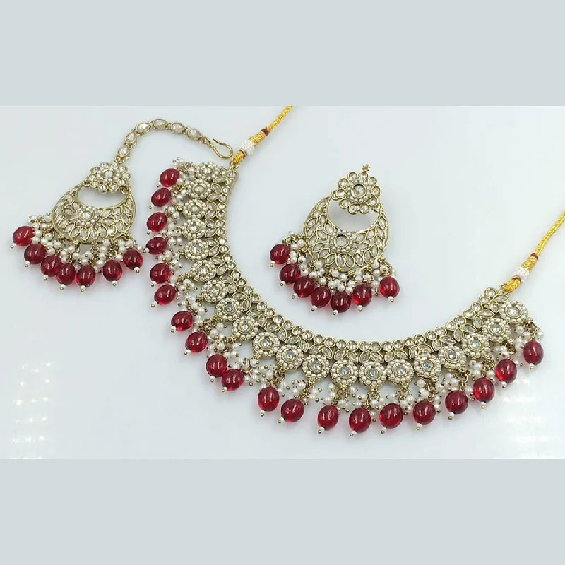 celestial-inspired ladies necklace-Manisha jewellery Gold Plated Crystal Stone And Pearl Necklace Set