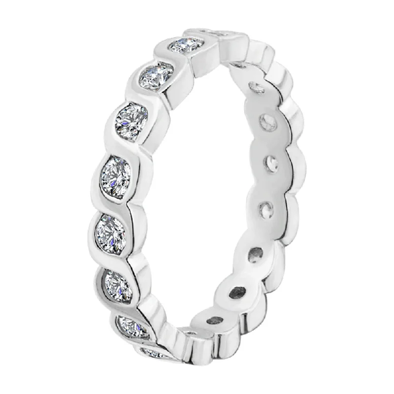 initial engraved ladies ring-White Gold Over Brass CZ Eternity Ring / FSR0004