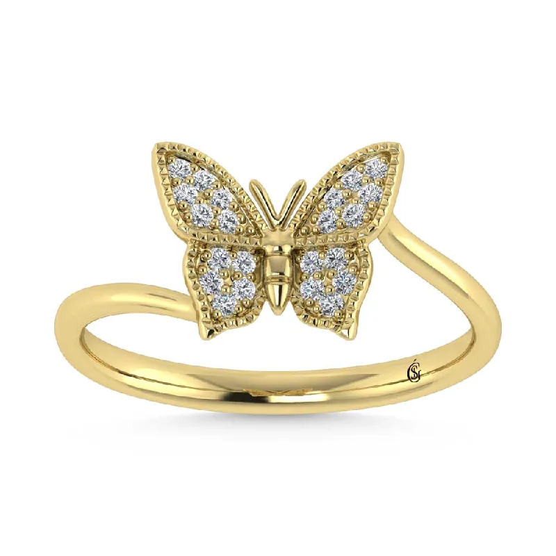 aquamarine ladies ring-14K Yellow Gold Diamond 1/10 Ct.Tw. Butterfly Ring