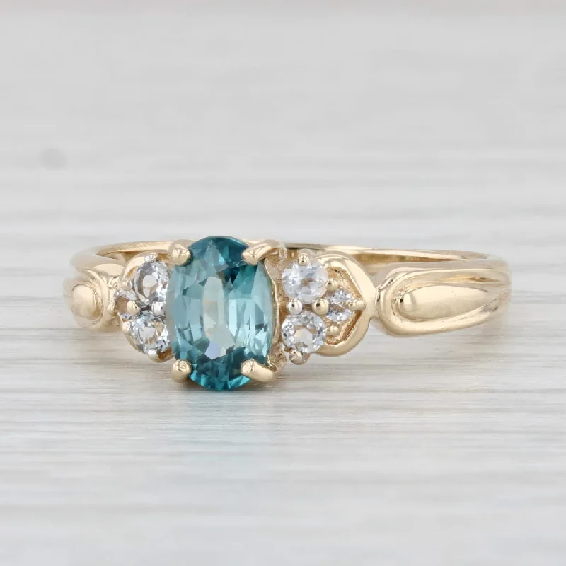 modern twisted band ladies engagement rings-1.20ctw Oval Blue Zircon Ring 14k Yellow Gold Size 8 Engagement