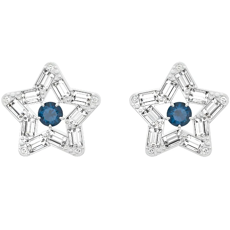 angel wings ladies earrings-Swarovski Women's Stud Earrings - Stella White Blue Rhodium Plated Star | 5639188