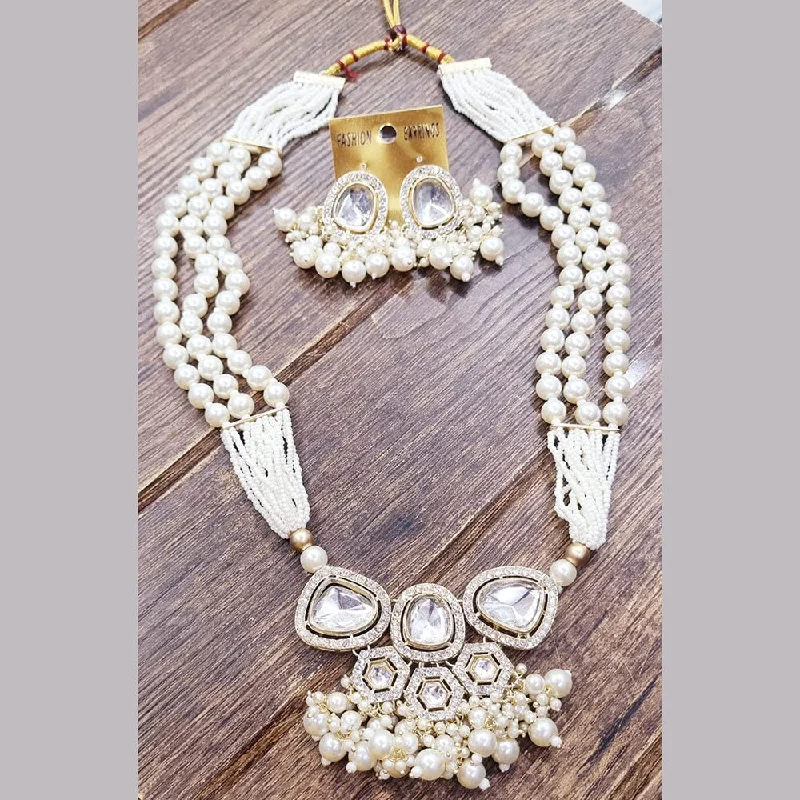 butterfly pendant ladies necklace-Naitika Arts Gold Plated Crystal Stone And Beads Necklace Set