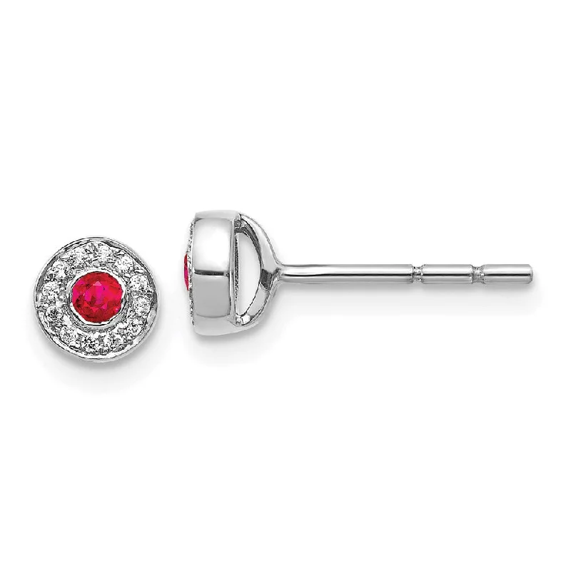 trendy fashion ladies earrings-14k White Gold Diamond and Ruby Post Earrings