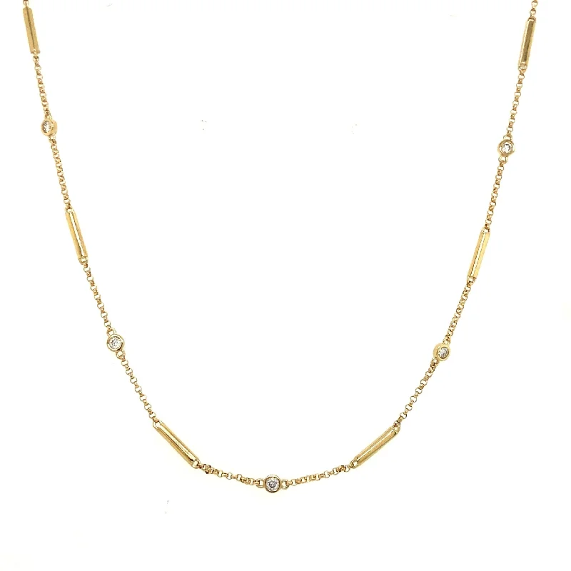 three-layer chain ladies necklace-Gold Bar & Diamond Bezel Necklace