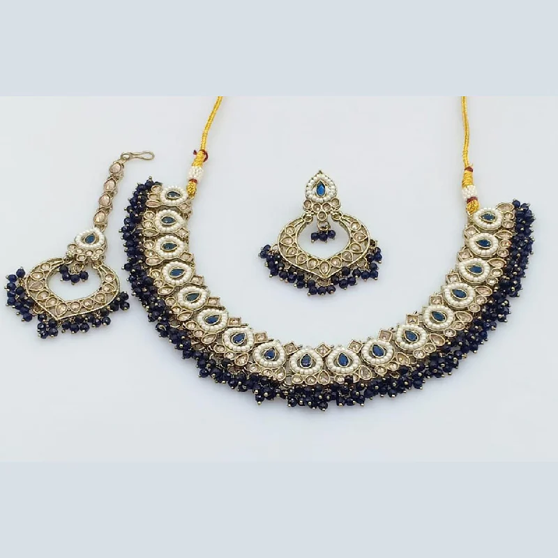 pendant ladies necklace-Rani Sati Jewels Gold Plated Crystal Stone And Peral Necklace Set