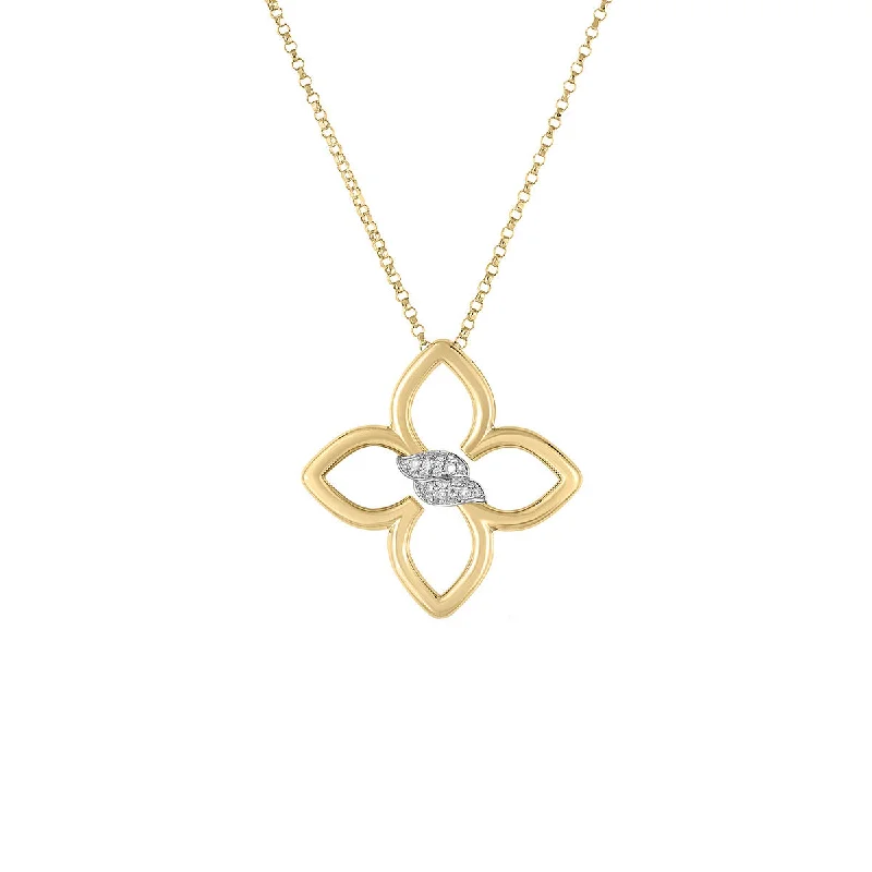 minimalist charm ladies necklace-18K Yellow and White Gold Cialoma Small Diamond Flower Necklace