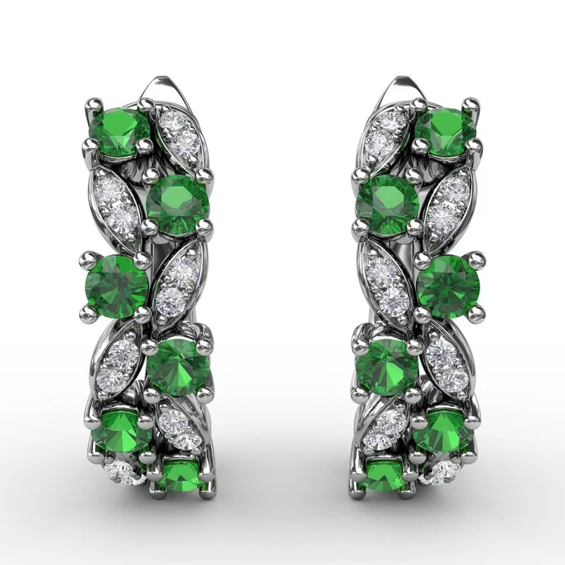 stud ladies earrings-Clustered Emerald and Diamond Earrings ER1736E