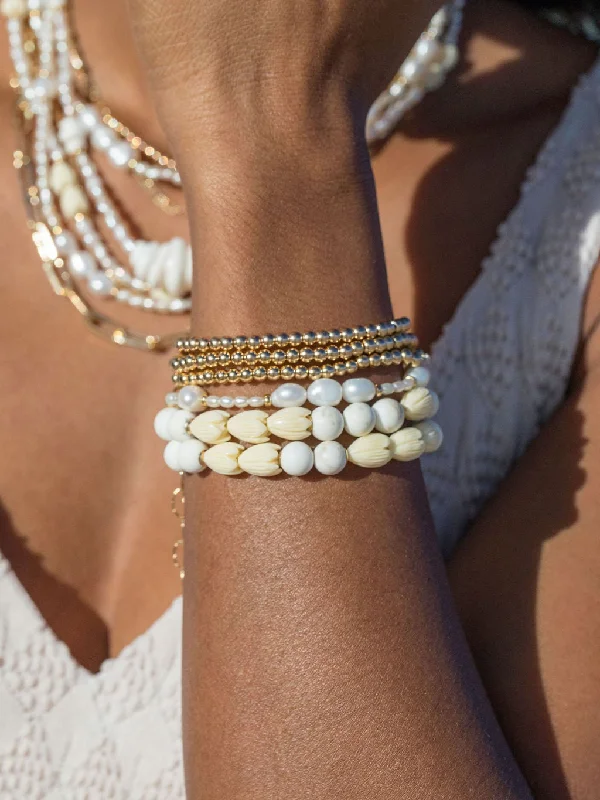 summer beach ladies bracelets & bangles-White Turquoise Pikake Flower Bead Bracelet - Hakumele