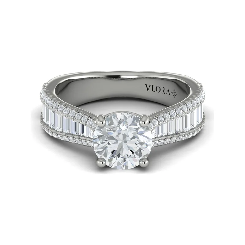 tapered baguette ladies engagement rings-Vlora 14K White Gold Baguette Diamond Tapered Engagement Ring