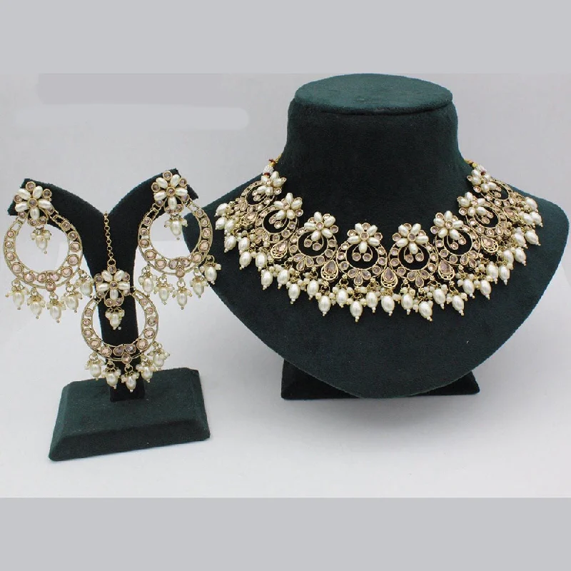 diamond heart ladies necklace-Manisha Jewellery Gold Plated Crystal Stone And Beads Necklace Set