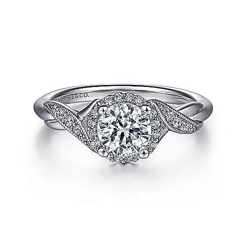 oval halo ladies engagement rings-Gabriel "Shae" 14K White Gold Halo Diamond Engagement Ring